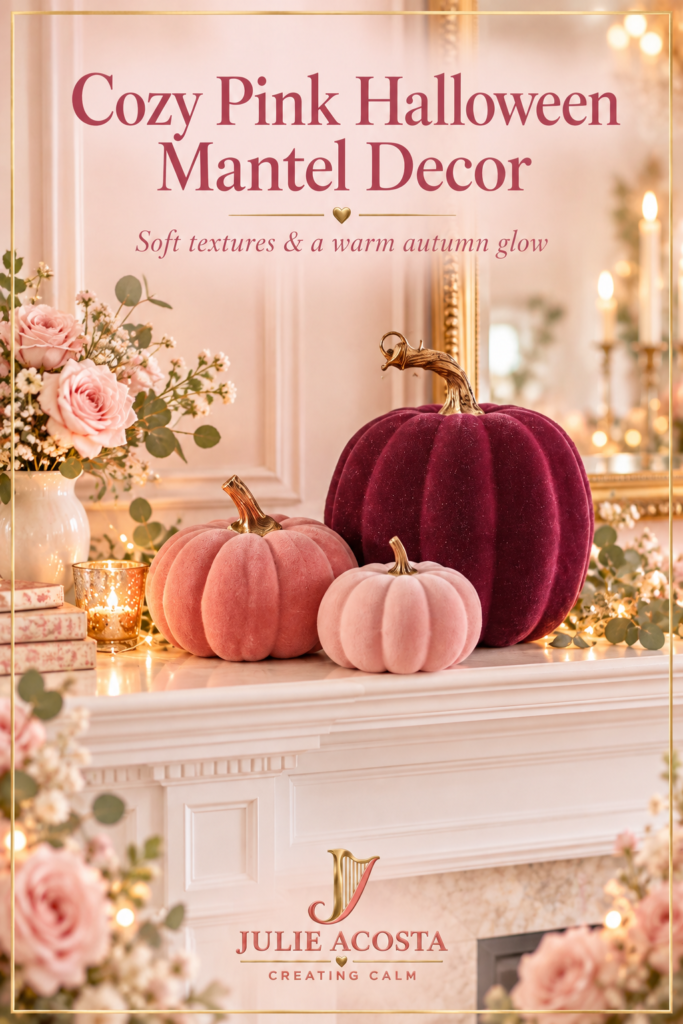 cozy pink halloween mantel decor