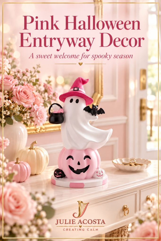 elegant pink halloween entryway